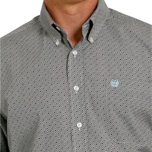 Cinch Men's Sz M Classic Fit Walter LS Dress Shirt‎ Gray Geometric 100% Cotton - Picture 14 of 15